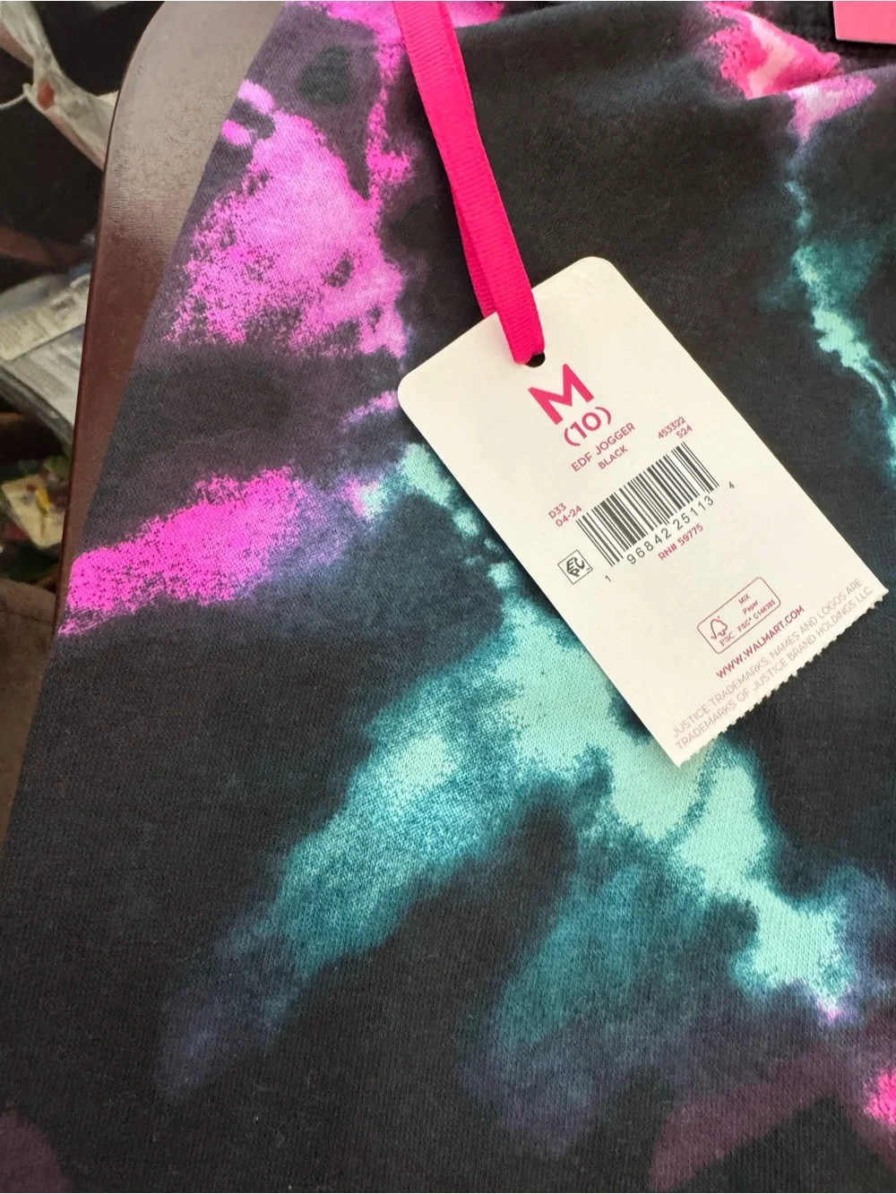 Justice Tie-Dye Jogger Bottoms - Black, Pink & Teal